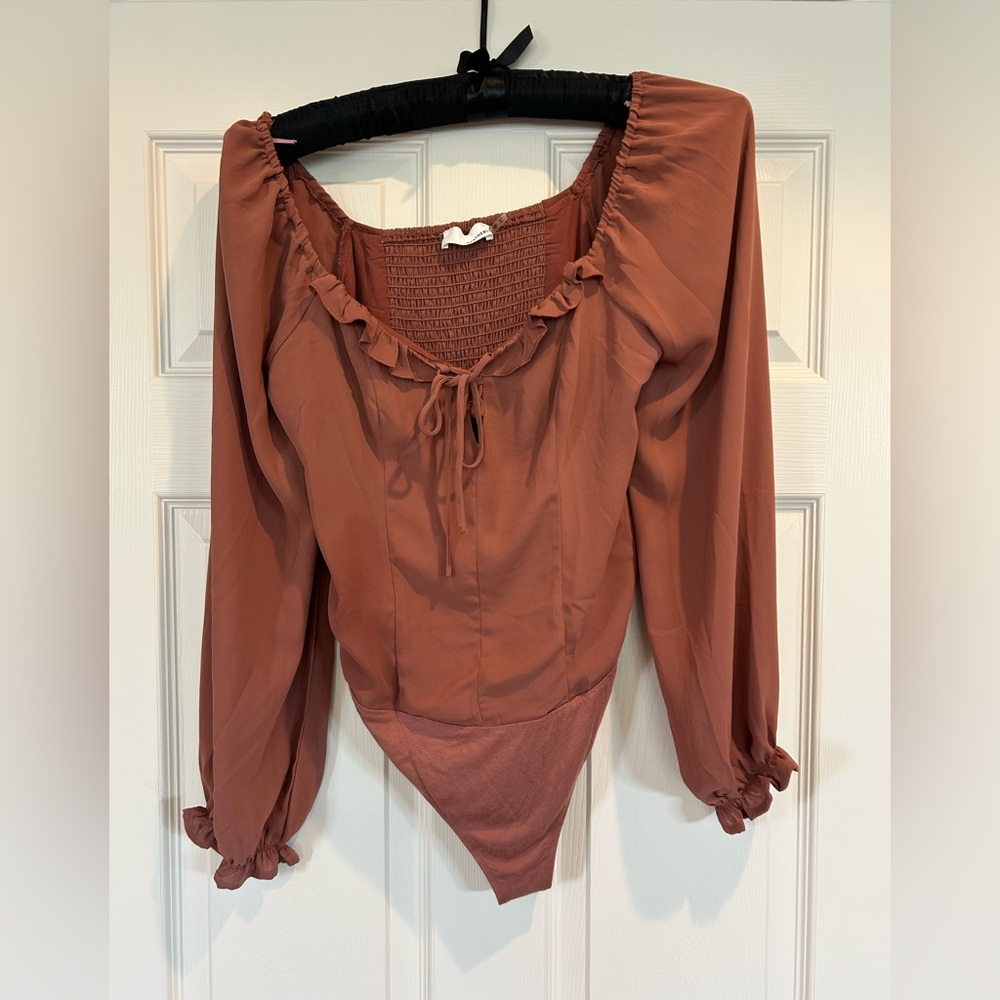 Women's Ruffled Rust Bodysuit